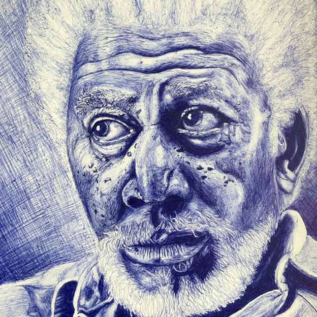 Artist Creates Hyperrealistic Portraits Using Only a Blue Ballpoint Pen